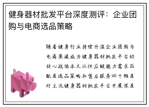 健身器材批发平台深度测评：企业团购与电商选品策略